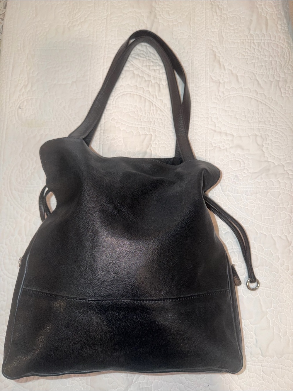ili New York Black Leather Drawstring Bucket Bag Crossbody Shoulder Bag - Picture 3 of 8